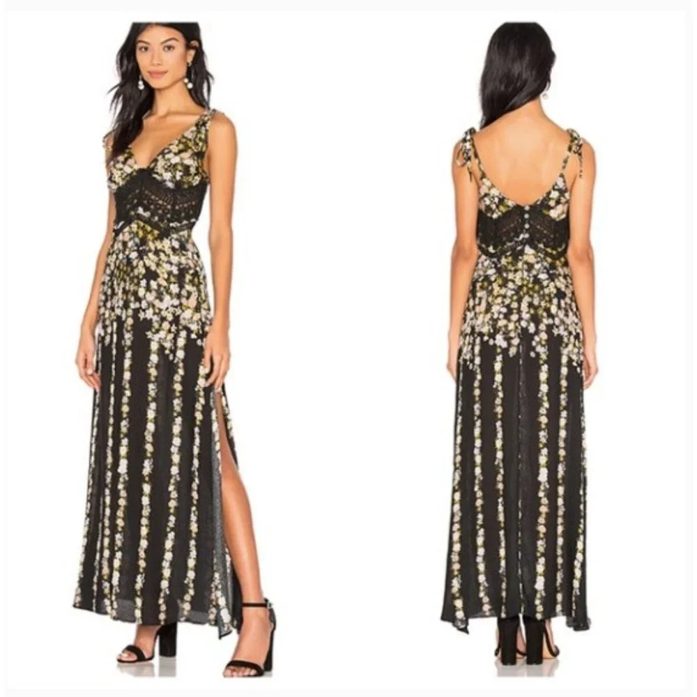 Free People Intimately Claire Printed Lace Maxi Slip Dress L - Picture 2 of 8